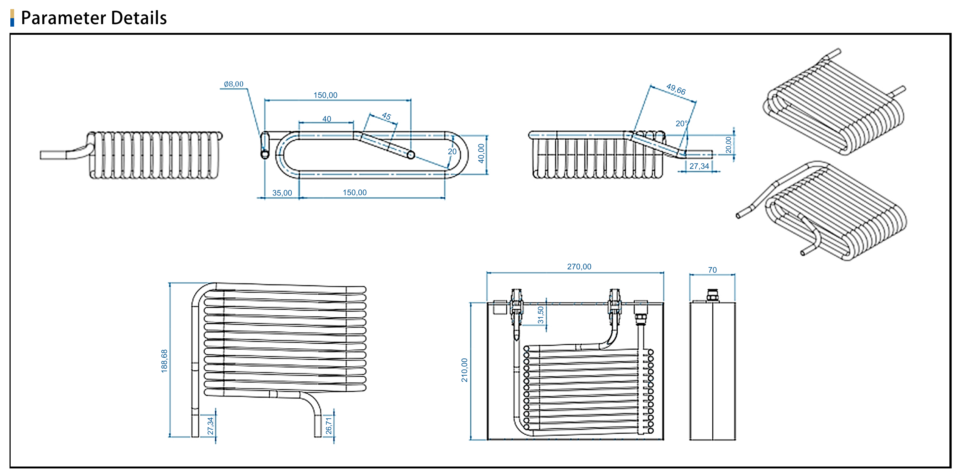 Condenseur titanique dans l'échangeur de chaleur coaxial de bobine refroidi à l'eau de tube pour le système de refroidissement