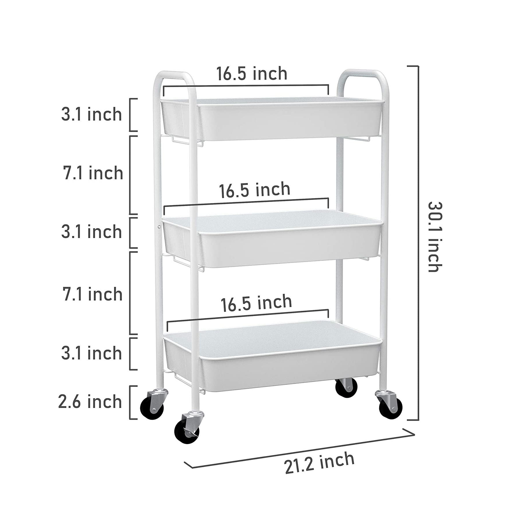 Chariot à outils de rangement en métal à 3 niveaux DYMACHINE avec roulettes