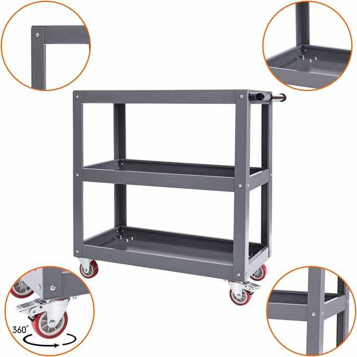 Chariot de rangement pour outils roulants utilitaires à 3 niveaux DYMACHINE avec roues verrouillables