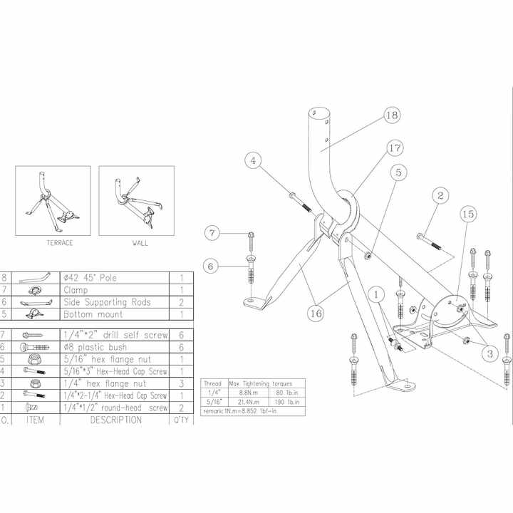 DYMACHINE Supports de trépied pour montage d'antenne Câbles de poteau TV Antenne satellite robuste