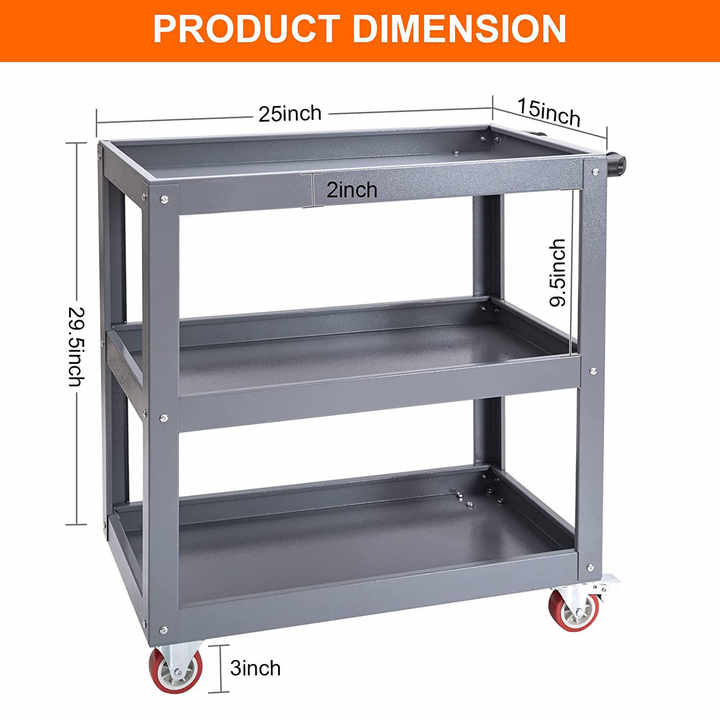 Chariot de rangement pour outils roulants utilitaires à 3 niveaux DYMACHINE avec roues verrouillables