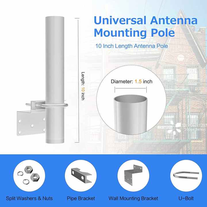 DYMACHINE Support de montage d'antenne en acier argent noir supports d'antenne universels avec doubles boulons en U 