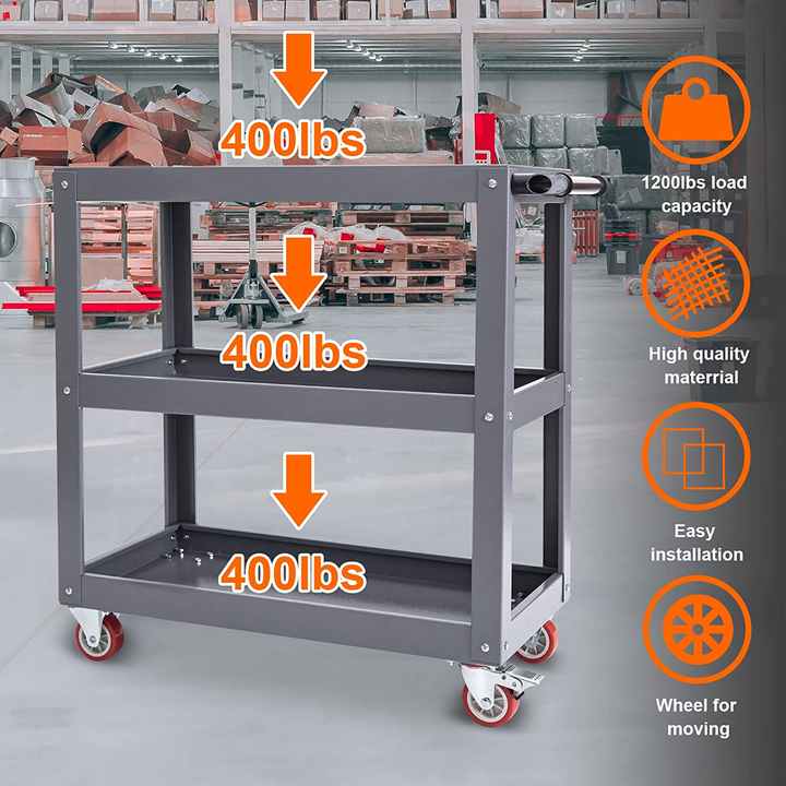 Chariot de rangement pour outils roulants utilitaires à 3 niveaux DYMACHINE avec roues verrouillables